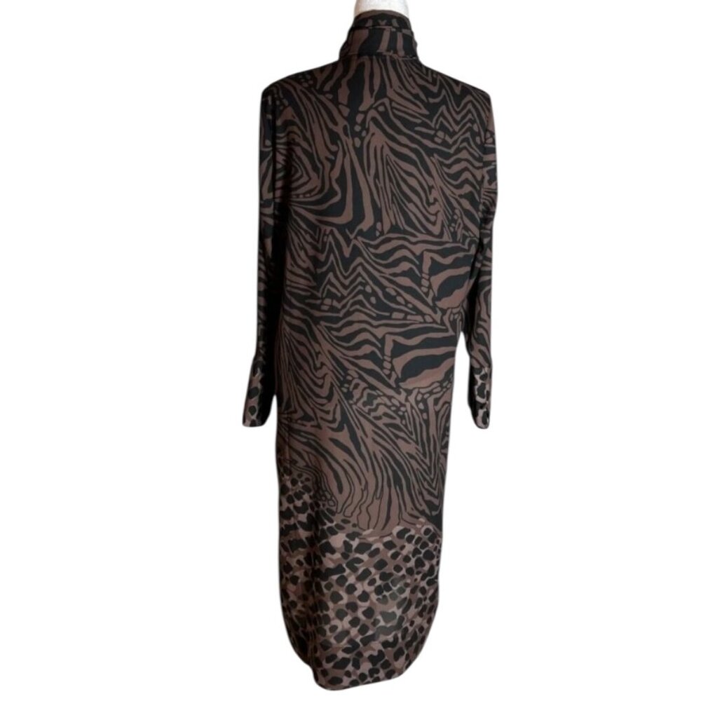Black Label by Chico's Animal Print Tie Neck Midi Dress M Zrbra Cheetah Mixed - Picture 3 of 13